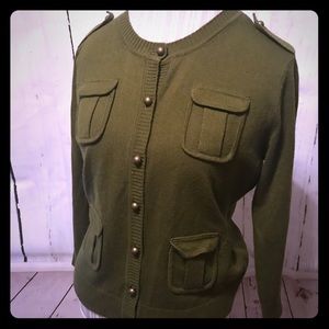 Military style cardigan sweater